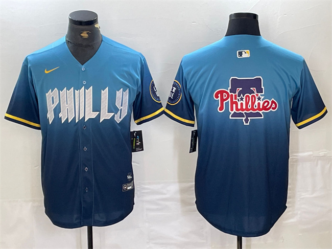 Men's Philadelphia Phillies Blue Team Big Logo 2024 City Connect Limited Stitched Baseball Jersey Men's Philadelphia Phillies Blue Team Big Logo 2024 City Connect Limited Stitched Baseball Jersey